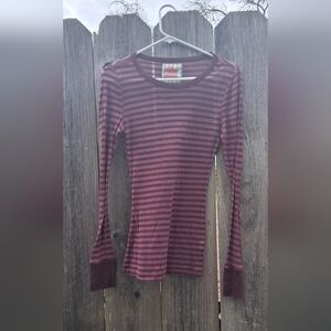 Free People Burgundy Striped Long Sleeve Tee Y2K style Vintage
